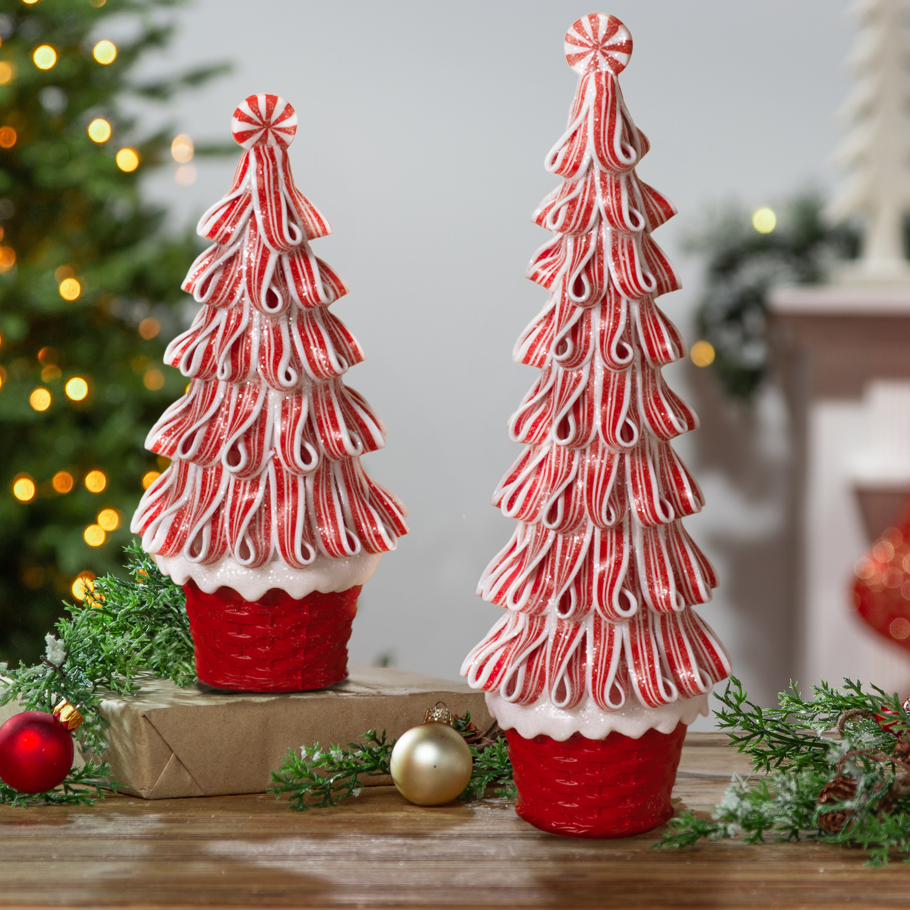 Whimsical Traditional Peppermint Ribbon Christmas Candy Trees